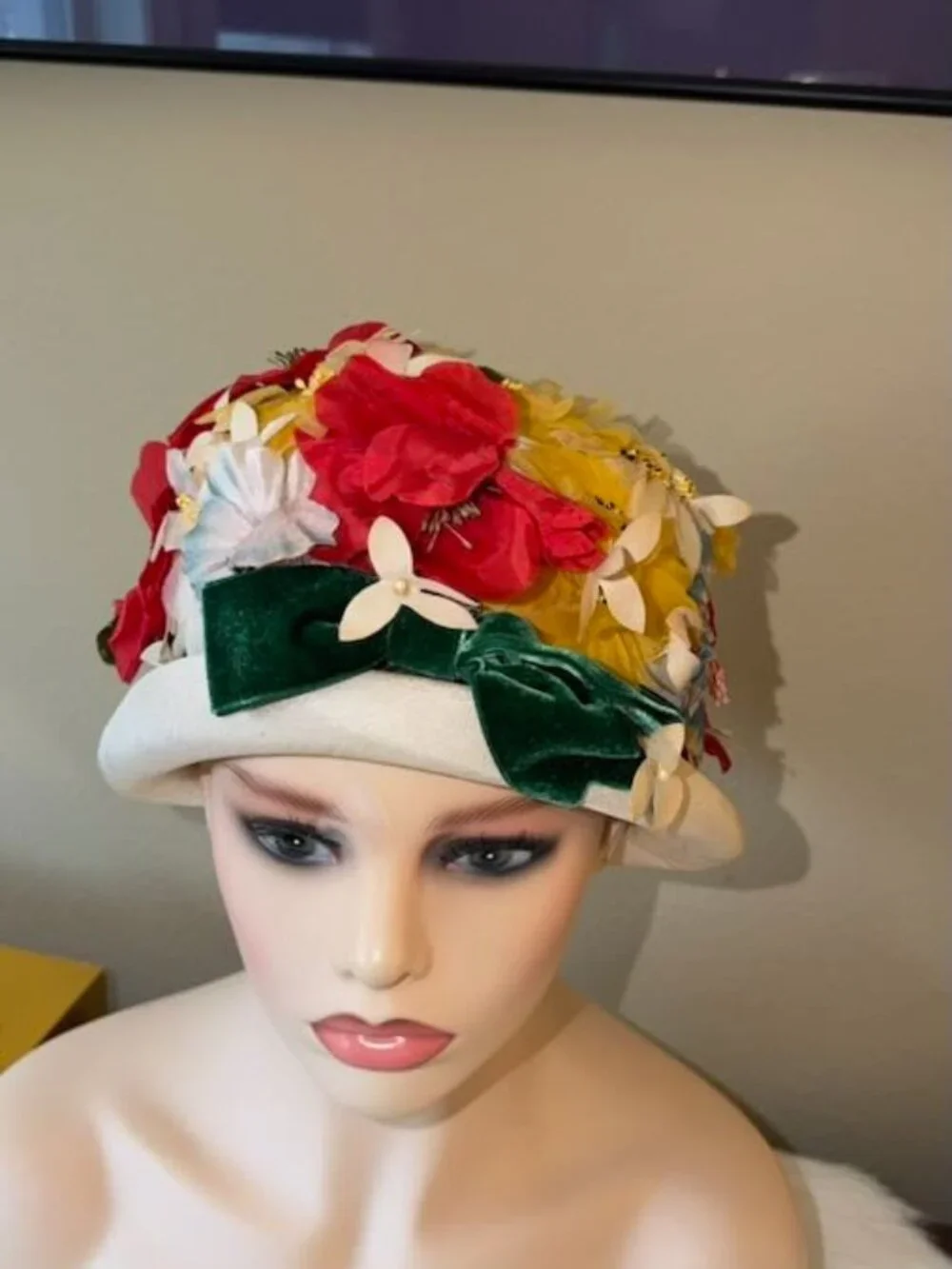 Vintage 1960 Frank Olive Handmade Flowered Hat